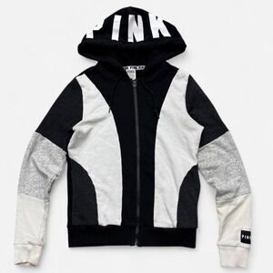 Victoria's Secret PINK black, white, and gray zip-up hoodie size XS